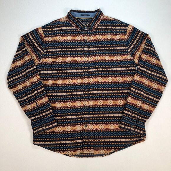 Roark Shirt Men's M Multicolor Aztec Flannel 100% Cotton Pocket Logo Button Down - Picture 1 of 16